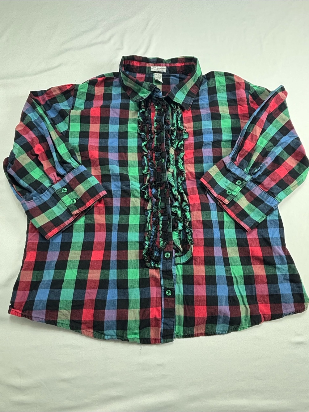 Jamie Nicole Plaid Ruffle-Front Button Shirt - Multicolor W507